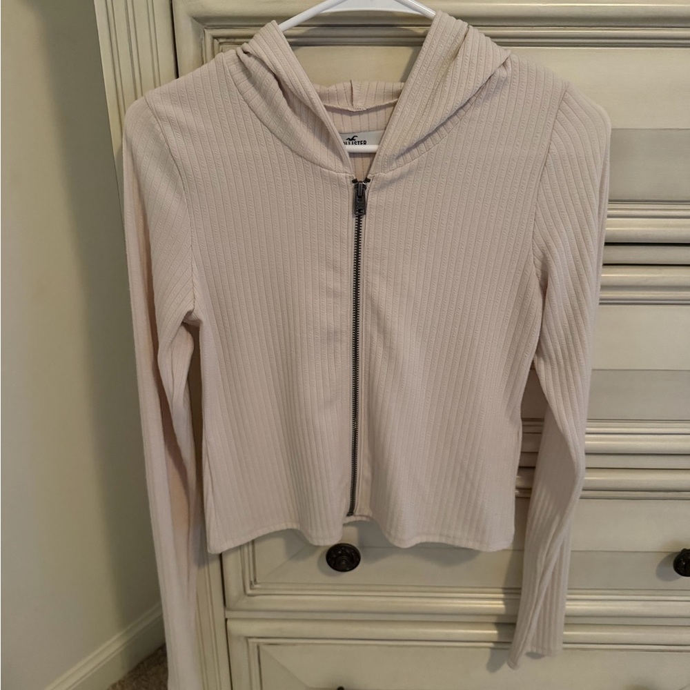 NWOT Hollister Light Beige Ribbed Zip-Up Hoodie